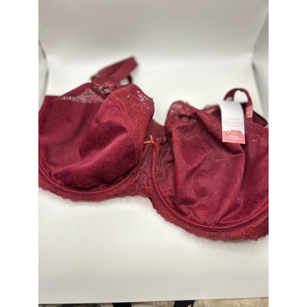 Cacique Modern Collection Unlined Full Coverage Lace Bra Burgundy 44F NEW